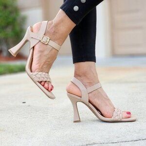 Women's Braided Single Band Ankle Strap Sandals Nude Color